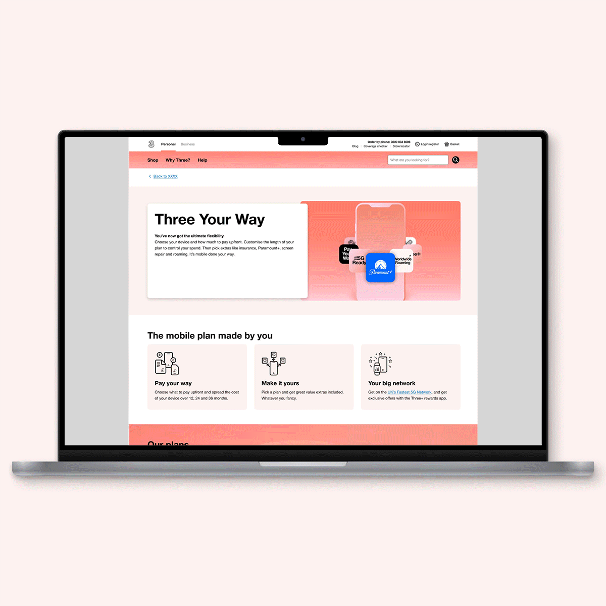 Three your way supporting Desktop page